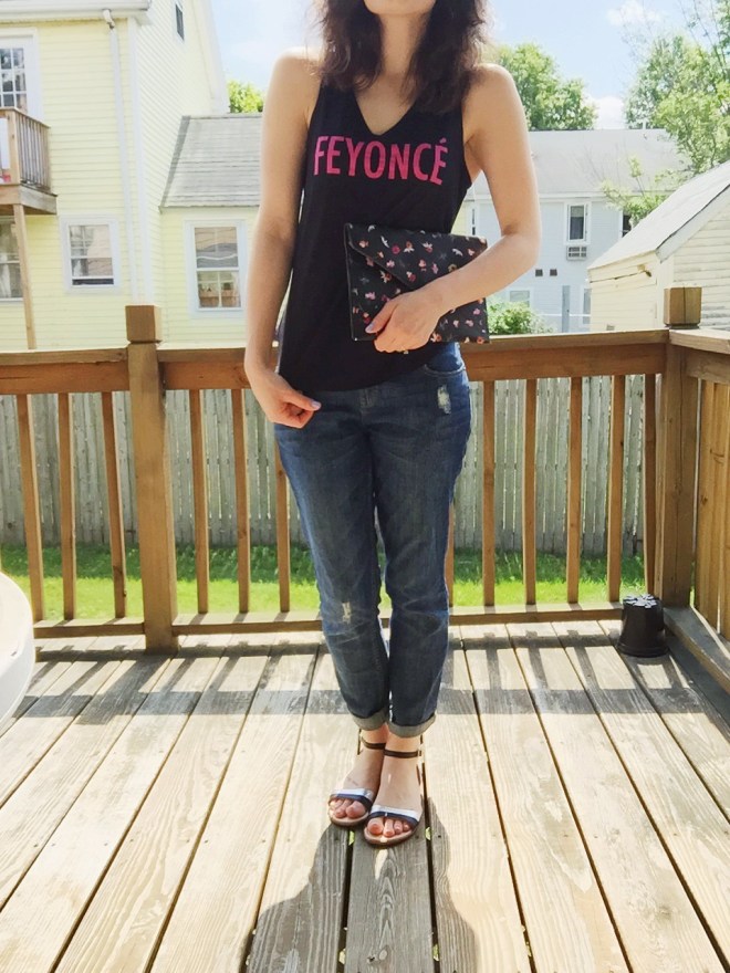 top/Etsy Tees Store, jeans/Banana Republic, cluth/Rebecca Minkoff, shoes/Seychelles